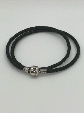 Pandora 925 ALE Black Braided Leather Wrap Bracelet | 16”